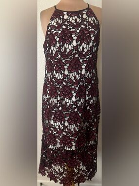 Solitaire Burgundy Lace Halter Midi Dress